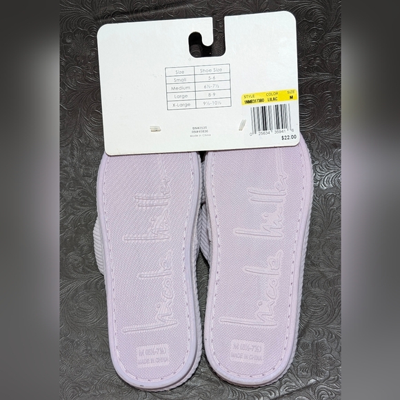 NWT Nicole Miller Lilac Slide Slippers With Bow Ribbed Cushioned Women's Medium - Picture 3 of 5